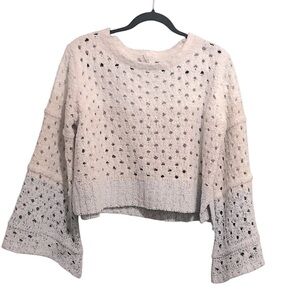 Open knit loose fit color block tiered Bell sleeve sweater